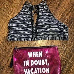 NWT Black and White Halter Swim Top